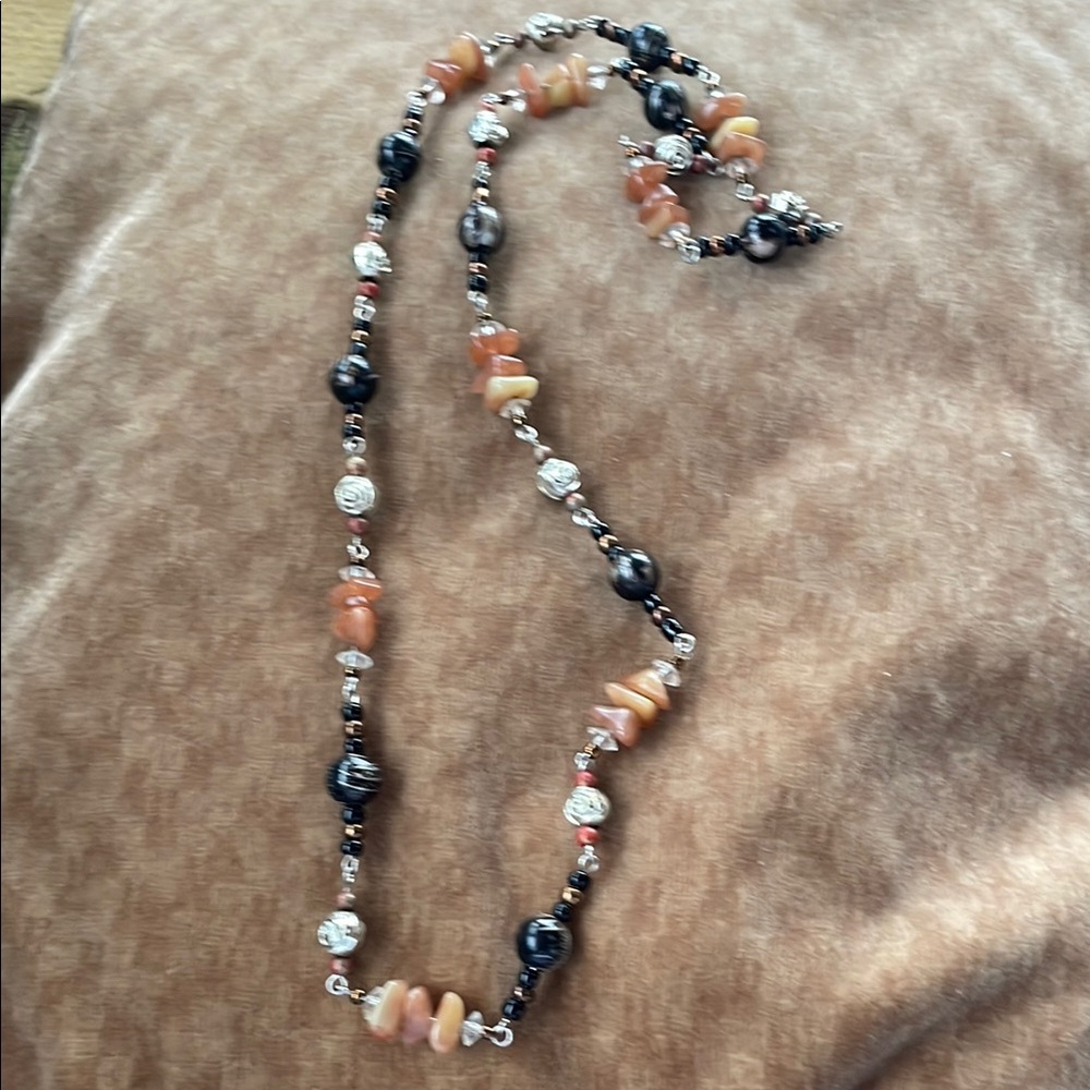 Elegant Black and Orange Beaded Necklace